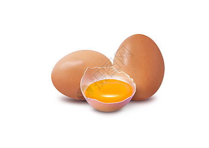 棕蛋在白色背景上蛋黄食物团体蛋壳烹饪早餐动物棕色家禽农场图片