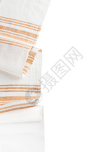 白色背景上的桌布纺织品餐巾纸桌子毛巾厨房棕色平方材料格子毯子织物图片