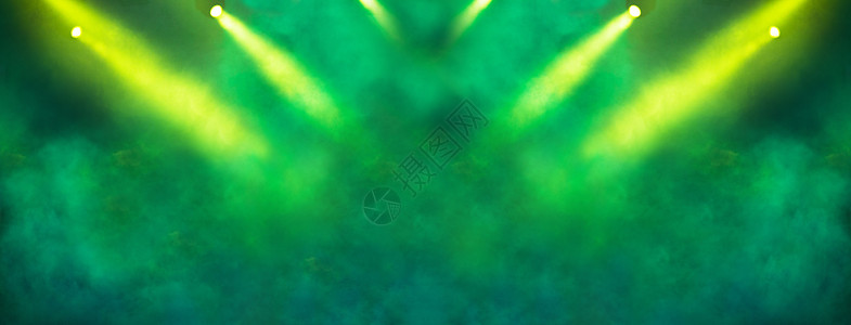 舞台灯光投影仪和黄色闪光灯魅力庆典娱乐墙纸照明辉光绿色插图展示闪光图片