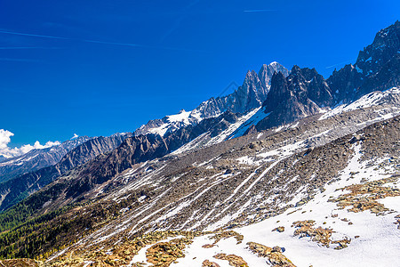 法国阿尔卑斯 上萨瓦伊 勃朗山全景滑雪山顶吸引力天空登山季节蓝天冒险远足图片