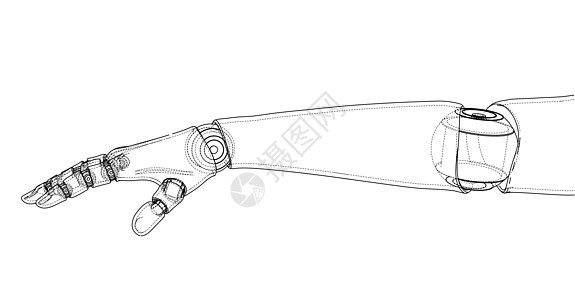 机器人手轮廓  3 的矢量渲染电脑蓝图插图控制电子人科学电子产品工程工程师绘画背景图片