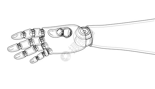 机器人手轮廓  3 的矢量渲染绘画电子产品机器插图工具科学控制工程师工程电子人图片