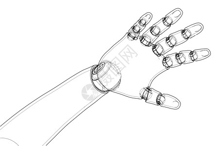 机器人手轮廓  3 的矢量渲染控制草图插图技术电子人绘画机器工程师工具科学图片