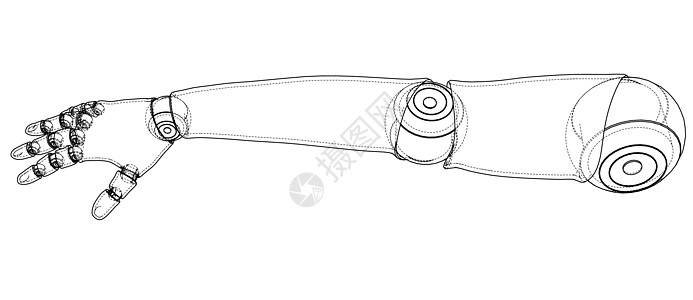 机器人手轮廓  3 的矢量渲染控制技术电子人蓝图手臂电脑工程绘画人工智能插图图片