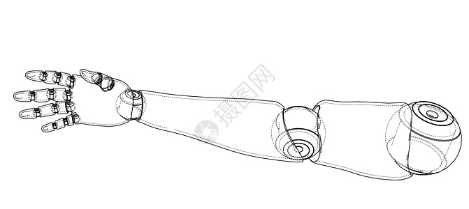 机器人手轮廓  3 的矢量渲染电脑控制电子人蓝图插图科学手臂机械技术草图图片