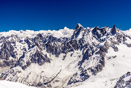 法国阿尔卑斯 上萨瓦伊 勃朗山蓝色天空迷笛滑雪旅游冰川假期首脑岩石全景图片