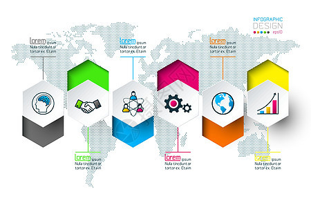 业务六边形标签形状信息图表组栏报告白色插图进步成功互联网商业创造力推介会战略背景图片