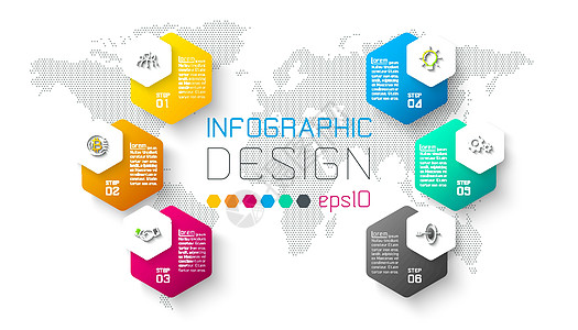 业务六边形标签形状信息图表组栏流动进步互联网技术小册子商业流程成功数据横幅图片