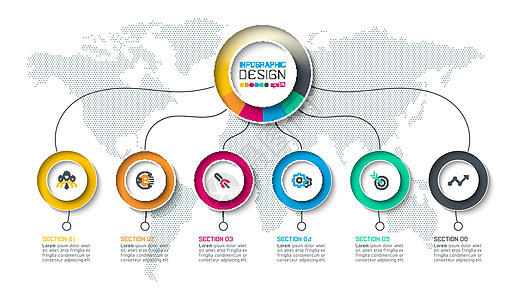 一步一步的圆形标签信息图进步成功工作小册子圆圈战略数据日历创造力公司背景图片
