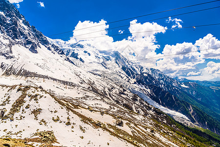 法国阿尔卑斯 上萨瓦伊 勃朗山天空岩石山顶顶峰旅游远足滑雪吸引力阳光蓝色图片