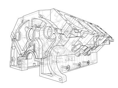 发动机缸体草图  3 的矢量渲染工程车辆项目绘画机械技术引擎汽车维修服务图片