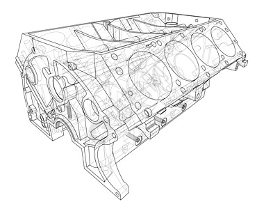 发动机缸体草图  3 的矢量渲染汽油墨水机器引擎力量绘画工程车辆服务技术图片