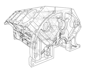 发动机缸体草图  3 的矢量渲染力量技术工程机器服务绘画机械汽油汽车项目图片