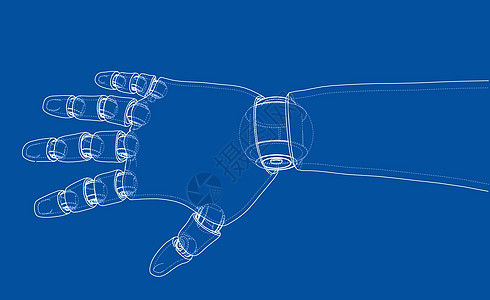 机器人手轮廓  3 的矢量渲染工程电脑机器工具蓝图人工智能插图机械电子产品控制图片