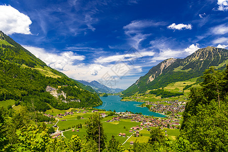 瑞士上瓦尔登隆格勒西隆格尔湖附近的村庄全景公园蓝色旅游旅行天空假期布雷城市契诺图片