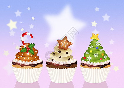 圣诞纸杯蛋糕庆典糖果巧克力奶油玻璃蛋糕星星背景图片