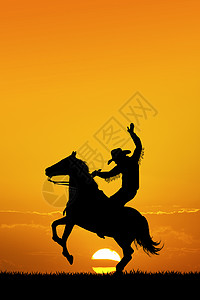 日落时的竞拍牛仔男人动物马背插图荒野鬃毛图片