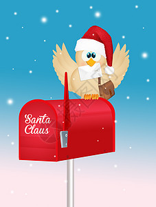 带圣诞信的鸟插图明信片邮件庆典邮箱快乐邮差出货量信封鸽子背景图片