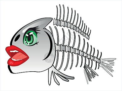 带眼睛和嘴唇漫画的矢量插图鱼骨架图片