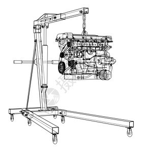 发动机起重机与发动机 outlin工具车库电梯蓝图绘画维修检查车站机器腰带图片