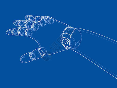 机器人手轮廓  3 的矢量渲染蓝图科学工具电子产品机器工程师控制电子人绘画人工智能图片