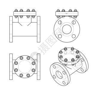 工业阀门大纲  3 的矢量渲染工程绘画管道管子制造业化学品插图旋转技术螺栓图片