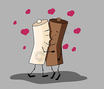 情人节那天的插图 牛奶和咖啡问候语礼物徽章咖啡店泡沫夫妻正方形奶油色彩卡片图片