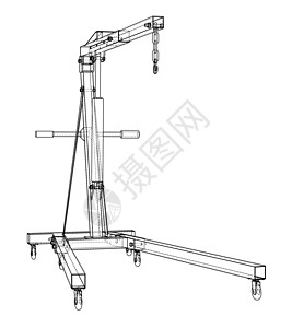 发动机起重机轮廓  3 的矢量渲染汽车工业绘画工具大纲插图风俗引擎维修运输图片