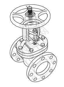 工业阀门大纲  3 的矢量渲染螺栓管子制造业插图工程龙头草图化学品旋转植物图片