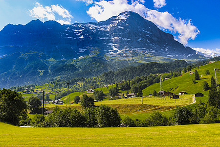 Grindelwald河谷在Wietterhorn Mettenberg和Eiger山脉之间筑巢的图景景观旅游天空高度风景旅行远图片