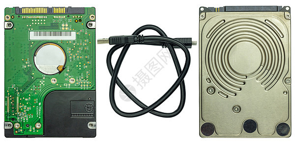 用外部硬盘usb电缆特写旧笔记本电脑硬盘图片
