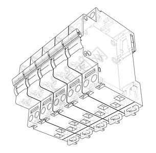 自动断路器概念 韦克托电气电缆插图力量断路器电压控制板草图技术渲染图片