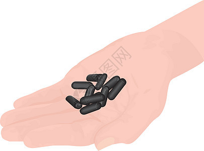 手手里的炭胶囊水分煤炭排毒六边形活性木炭白色黑色口服药品图片