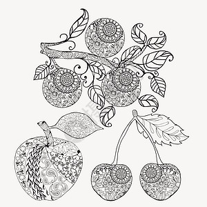 水果柑橘橙 樱桃和苹果食品插图图片