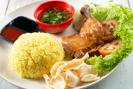 鸡米和鼓棍大腿马来语盘子食物美味午餐烹饪辣椒早餐美食图片