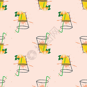 孵化式无缝模式中橙汁的矢量杯图片