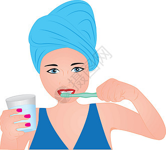 一个女孩刷牙矢量它制作图案刷子牙齿女性药品预防牙医牙膏成人女孩治疗图片