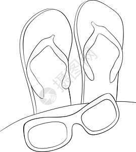 成人彩色书籍 贴上可爱的拖鞋和墨镜树叶季节卡通片染色曲线艺术打印太阳镜冥想黑色图片