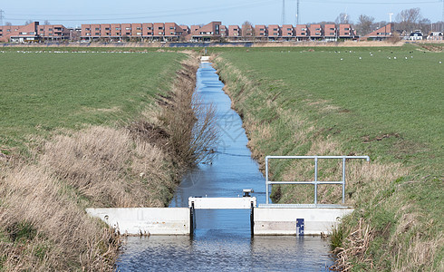 荷兰的水资源管理水库水路白色高度溪流池塘建造溢洪道障碍流动图片