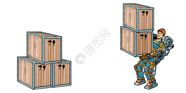 集装箱装货 一个人在外骨骼外骨骼工作图片