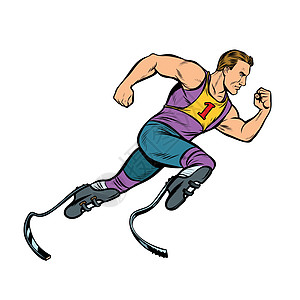 有腿假肢的残疾跑步者向前跑 体育比赛图片