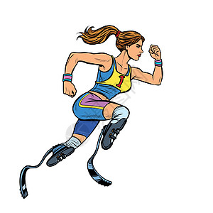 有腿假肢的残疾跑步妇女向前奔跑 体育比赛图片