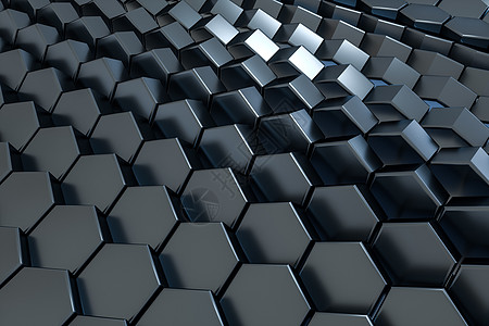 3d 渲染黑色六边形立方体计算机数字绘图材料推介会创造力产品插图几何学蓝色金属多面体商业图片