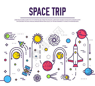 一套巨大的空间信息图表宇宙插图 有很多行星背景的外太空火箭飞入太阳系 星系设计概念中的矢量细线图标星星图片