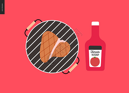 烧烤烤肉和番茄酱牛肉餐具插图香肠牛扒艺术烧烤工具烹饪菜单图片