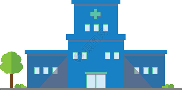 平板医院的户外设计图标 Vector 插图 带树的医学活动中心图片