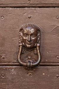 古意大利式的敲门器木头风格棕色青铜装饰狮子金属建筑动物黄铜图片