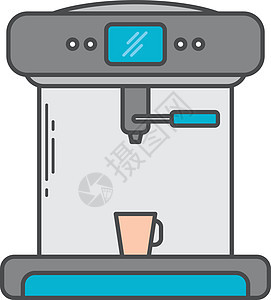 咖啡机浓缩咖啡机涂鸦矢量艺术 ico机器研磨卡通片混合器咖啡拿铁背景图片