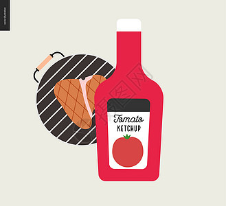 烧烤烤肉和番茄酱工具牛扒餐具烧烤牛肉炙烤野餐烤箱烹饪派对图片
