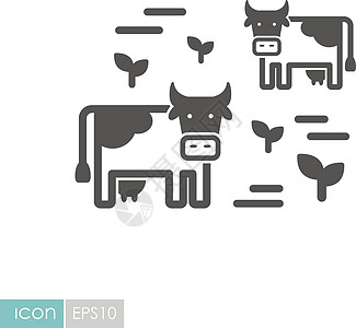 牛在牧草的圣像上草原牛奶绿色农田自由牛肉动物农场农业场地图片